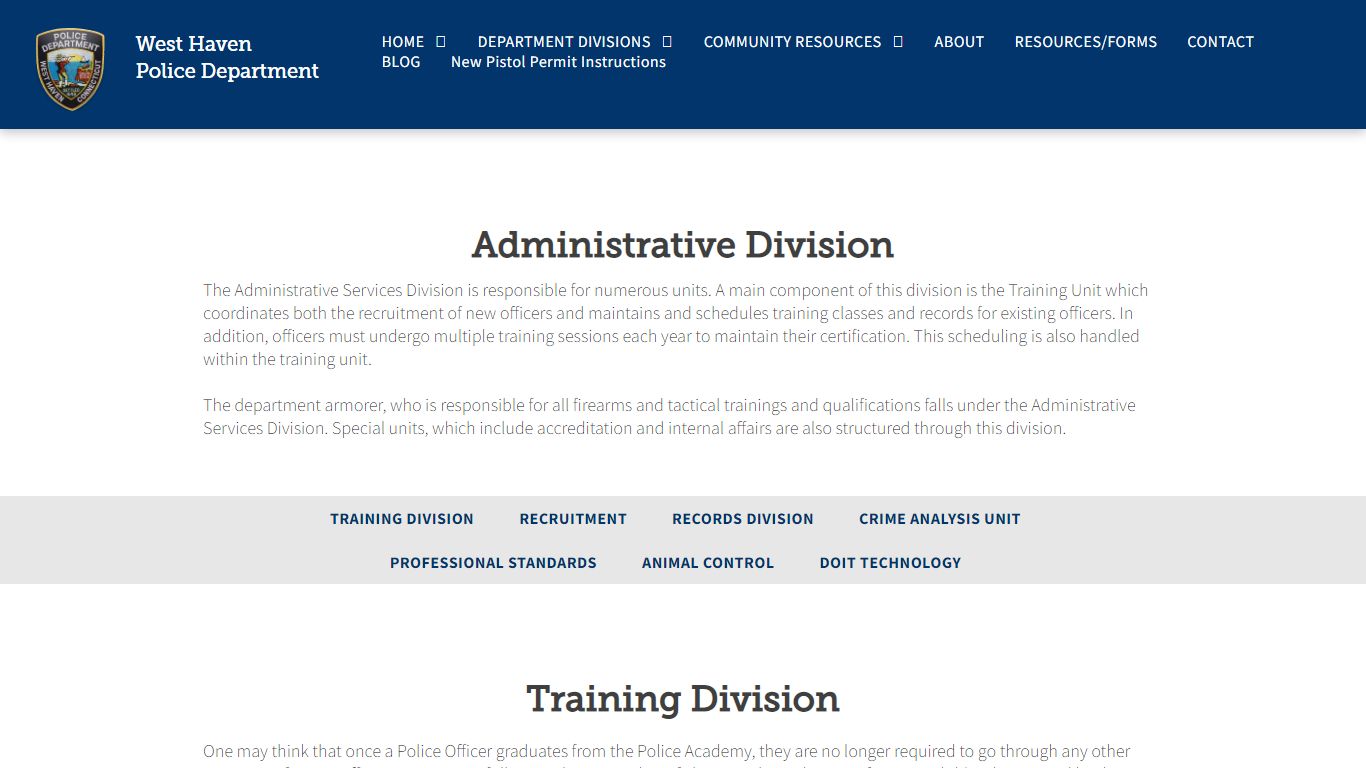 West Haven Police Dept | Department Divisions